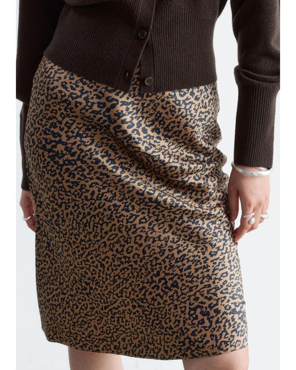 & Other Stories Brown Leopard Print Satin Skirt