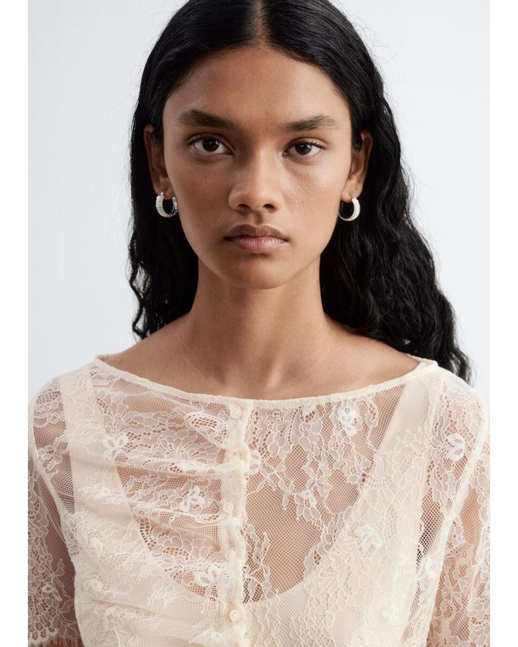 & Other Stories Natural Lace Button-Front Top
