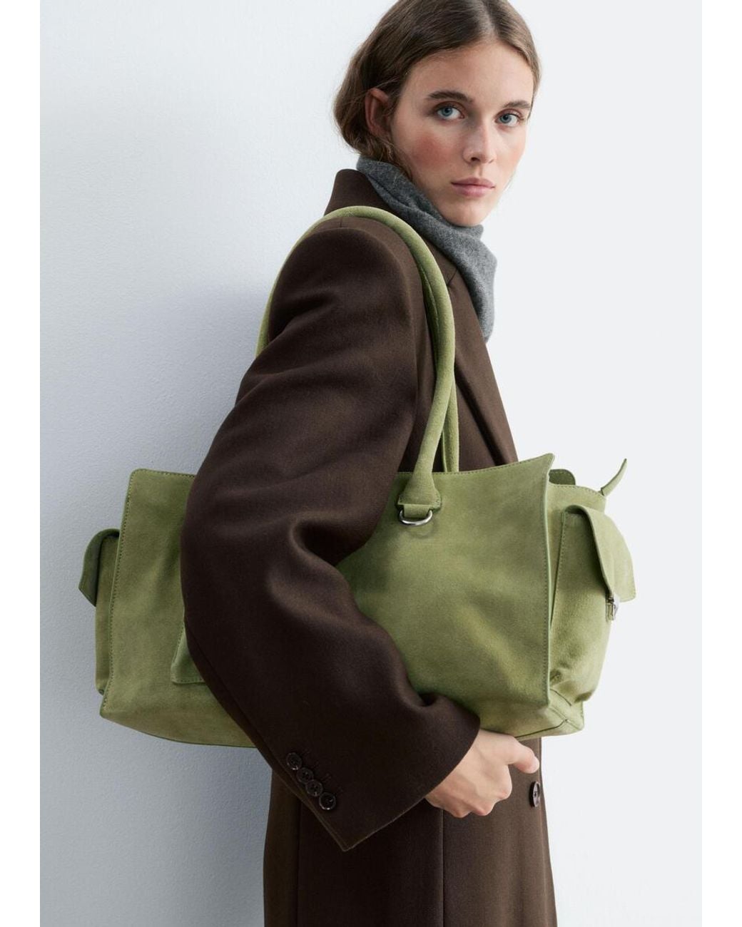 & Other Stories Green Split-Suede Tote
