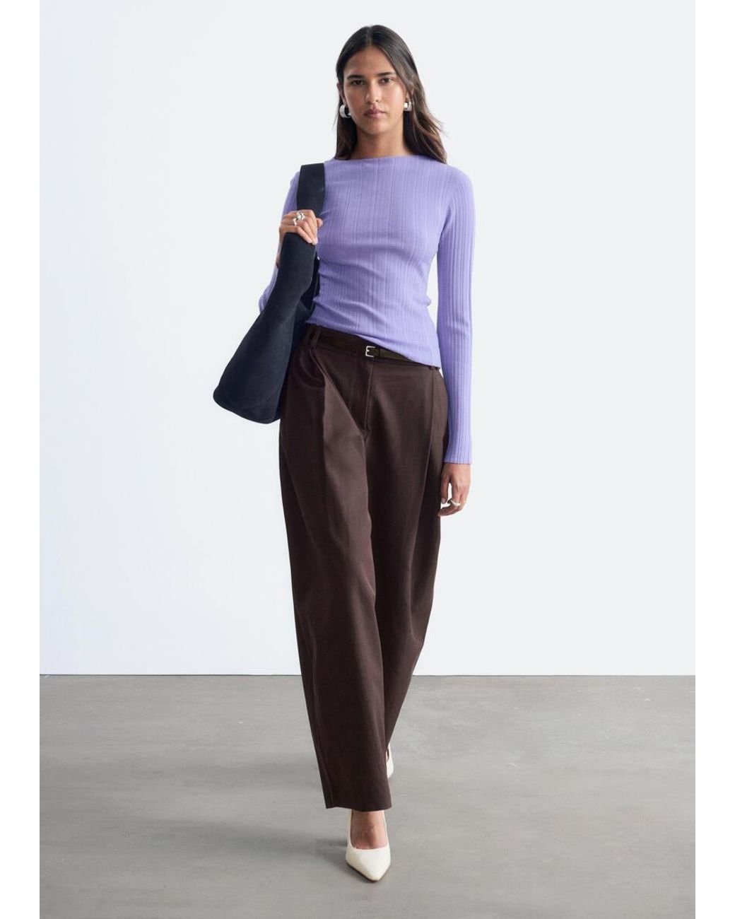 & Other Stories Purple Rib-Knit Wool Boatneck Top