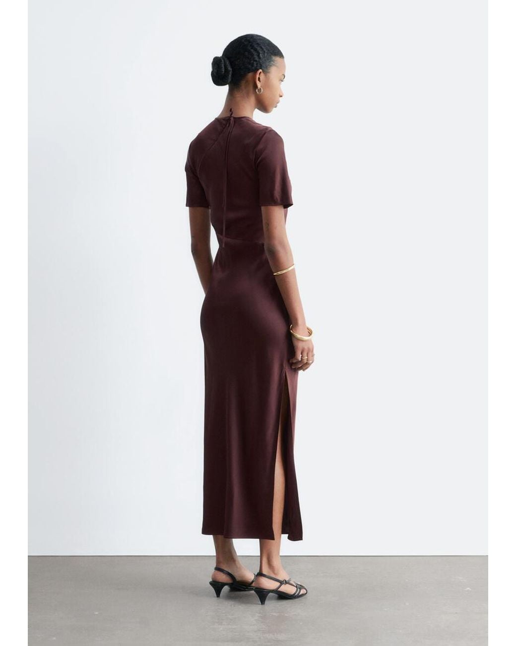 & Other Stories Brown Short-Sleeve Long Dress