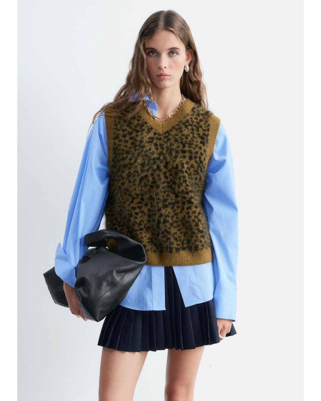 & Other Stories Blue Brushed Wool Jacquard Vest