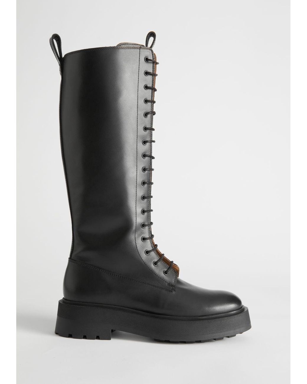 u0026 Other Stories Chunky Knee High Leather Boots in Black | Lyst