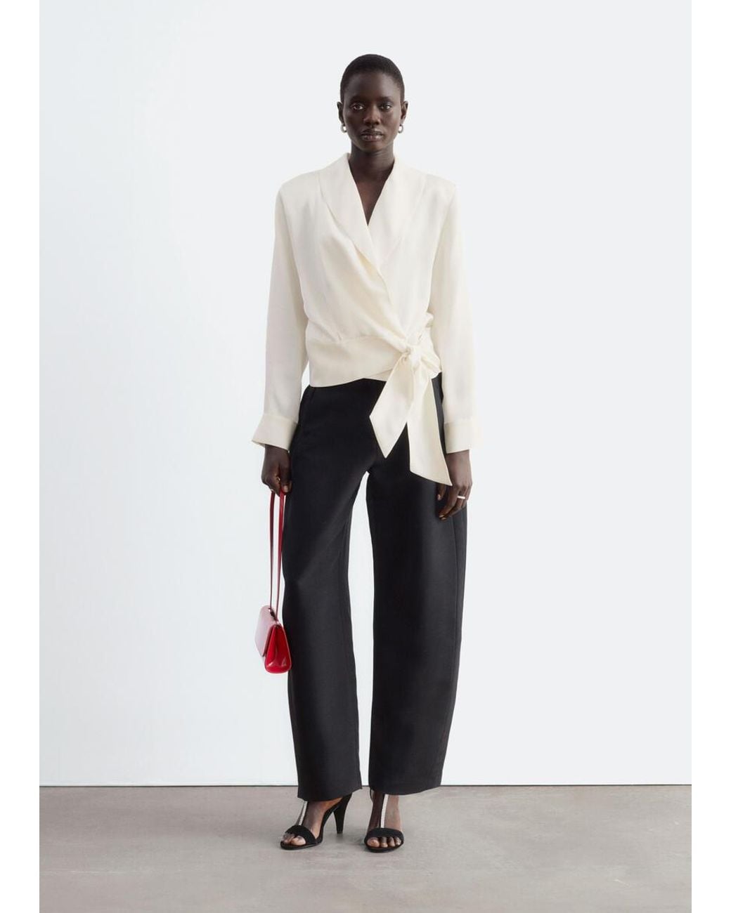 & Other Stories White Shawl-Collar Wrap Blouse