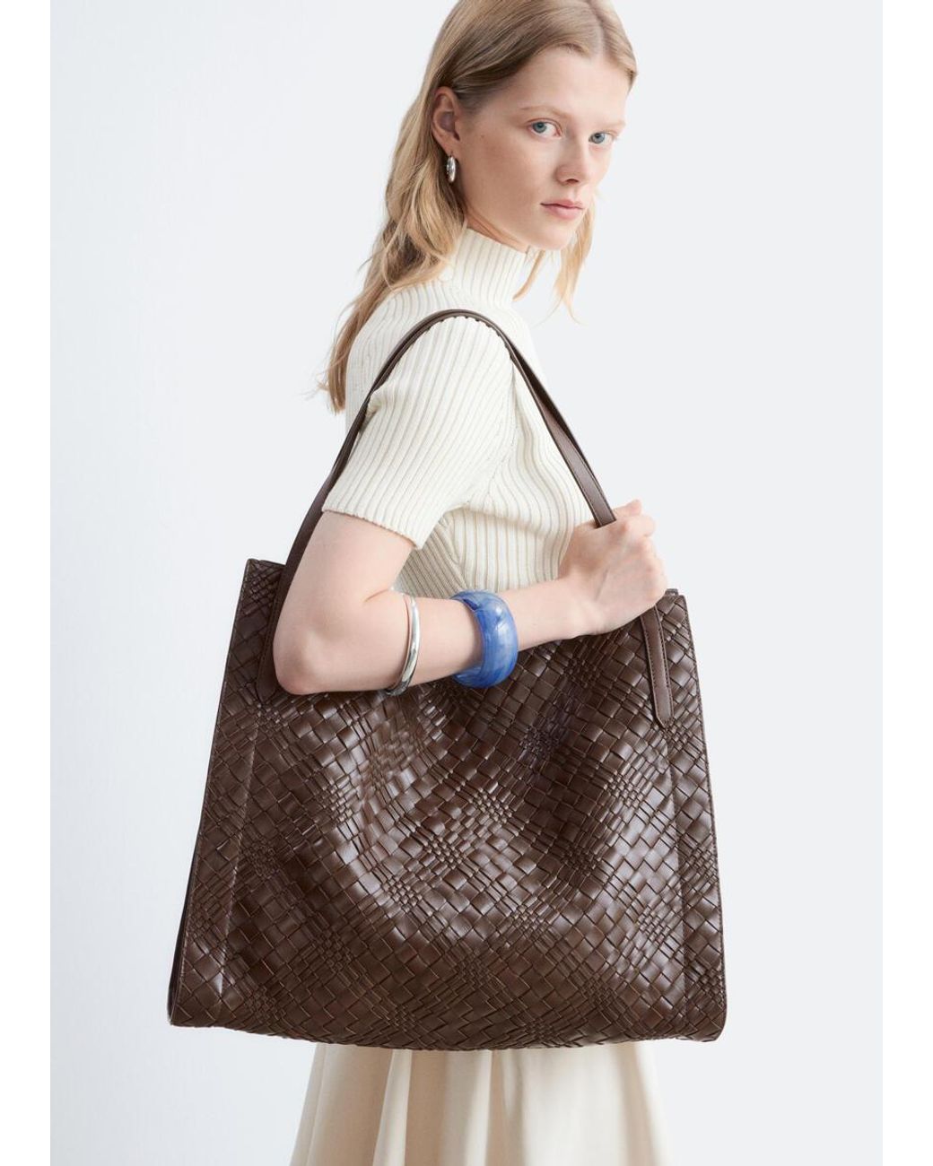 & Other Stories Brown Open Braided Leather Tote