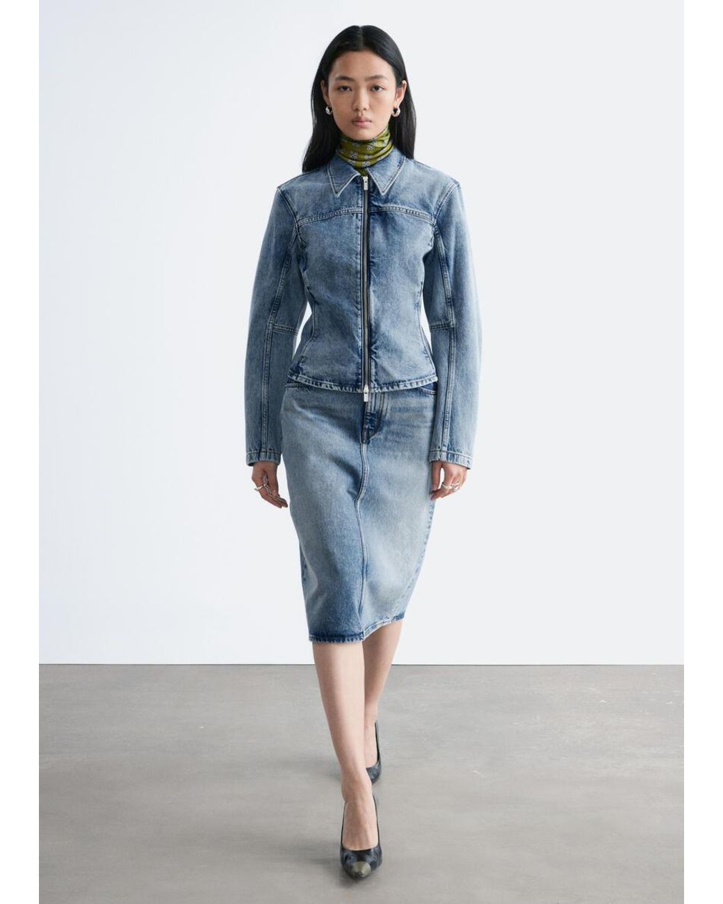 & Other Stories Blue Fitted Zip-Up Denim Jacket