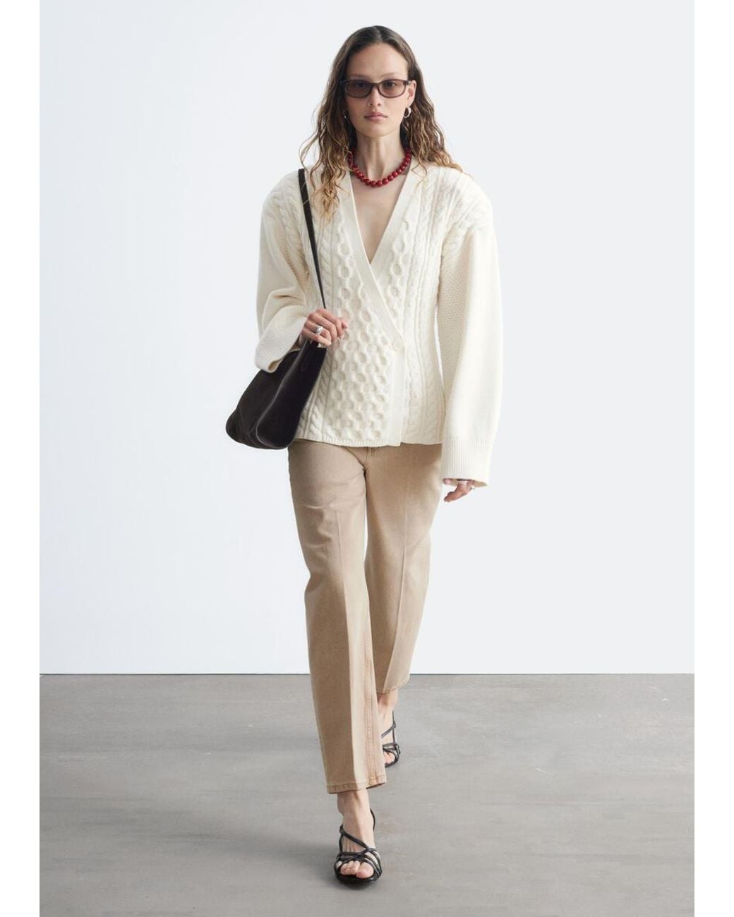 & Other Stories Natural Wool-Cotton Cable Knit Cardigan