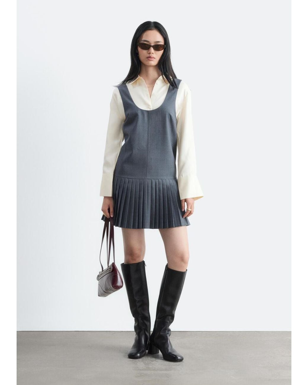 & Other Stories Blue Pleat-Detail Layering Dress