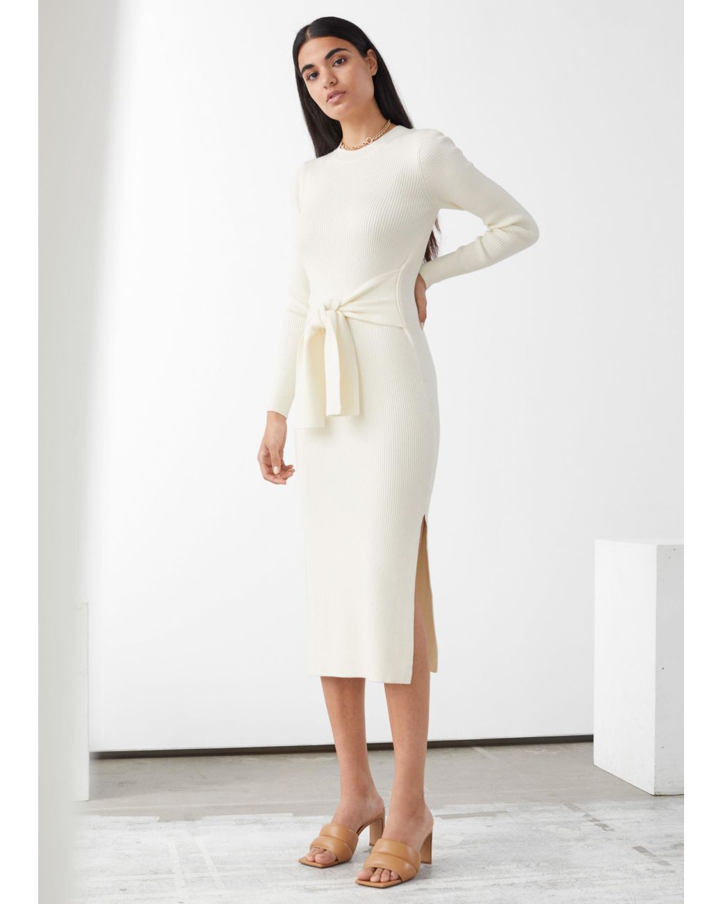 Other Stories Belted Rib Midi Dress In White Lyst