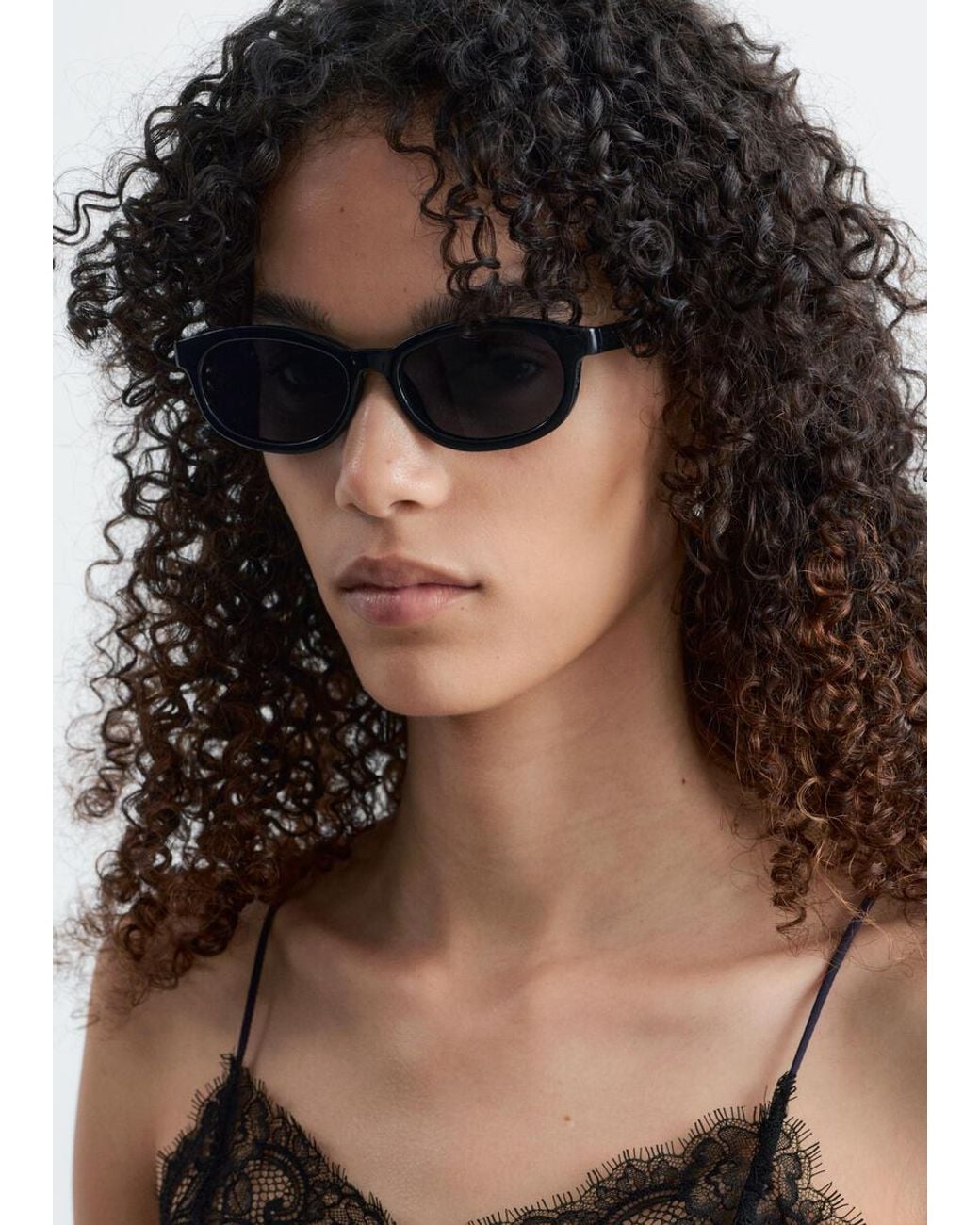 & Other Stories Black Narrow Rectangle Sunglasses