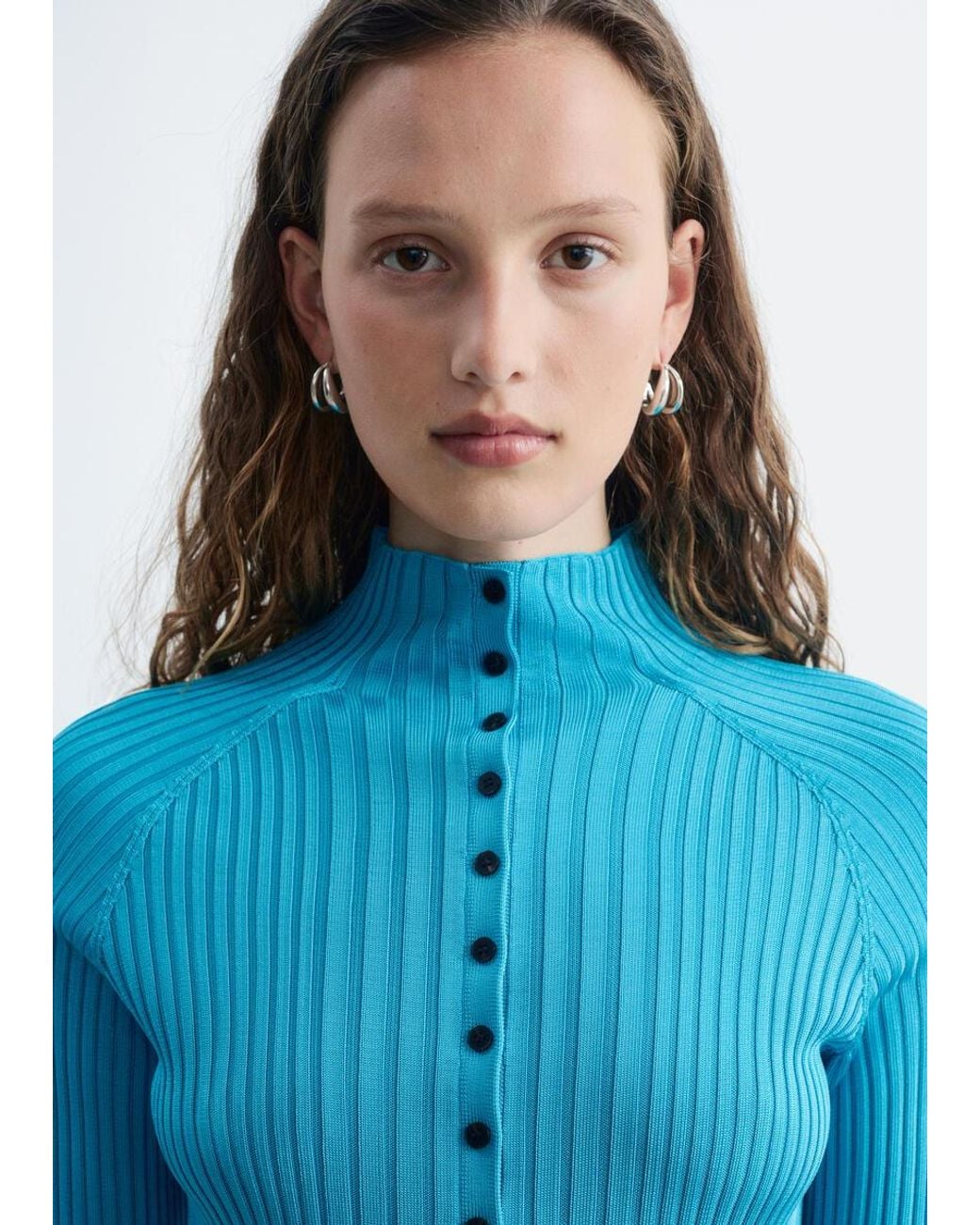 & Other Stories Blue Rib-Knit Top