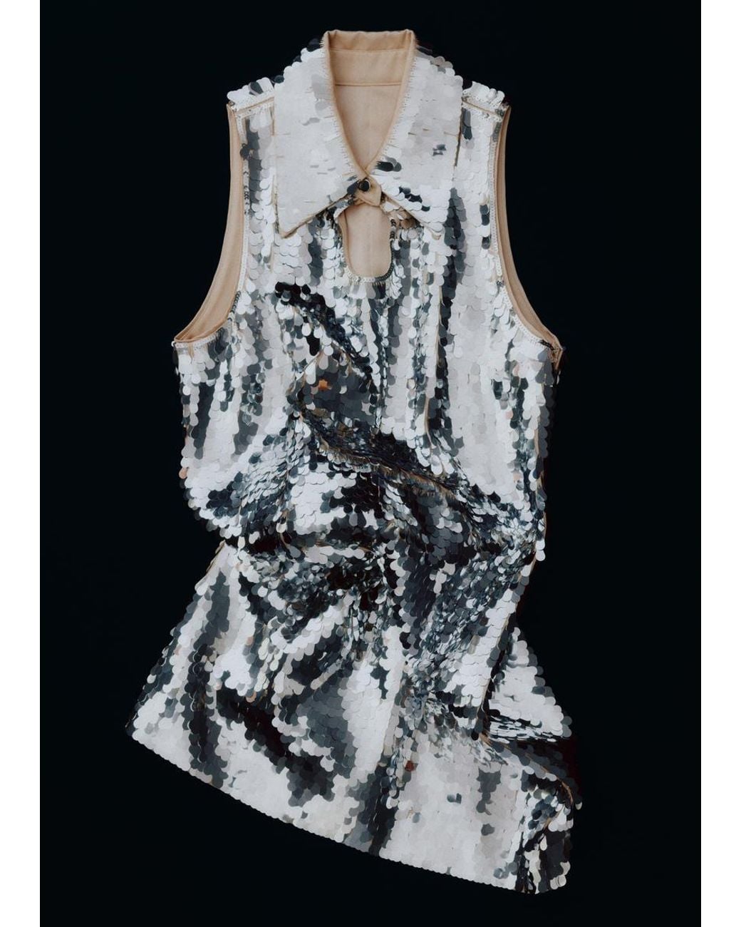 & Other Stories White Keyhole-Collar Sequin Mini Dress
