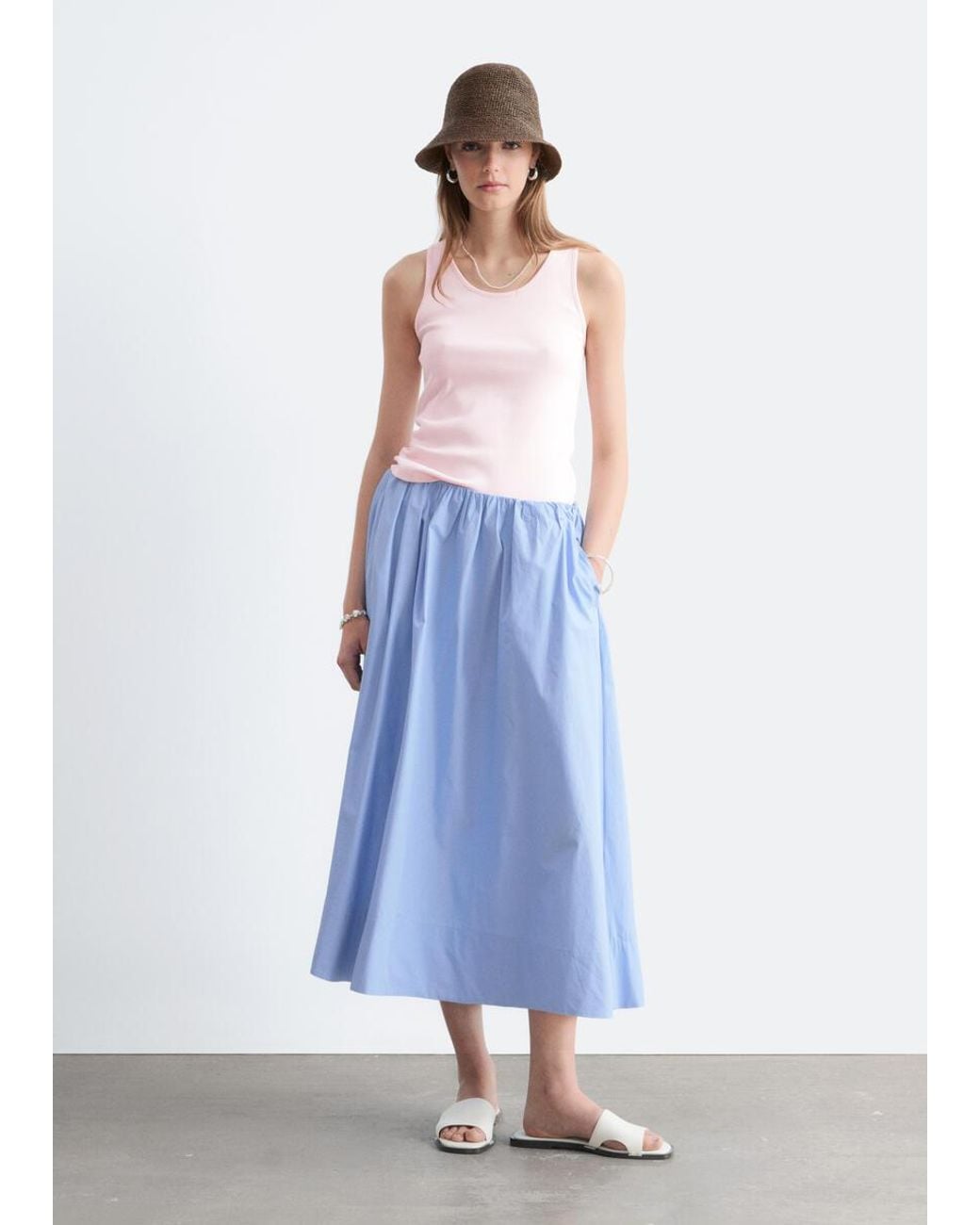 & Other Stories Blue Cotton Midi Skirt