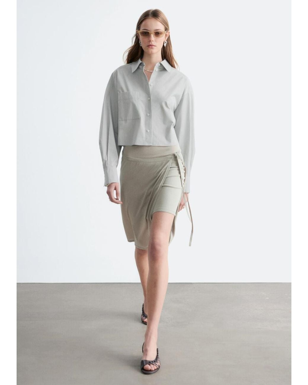 & Other Stories Gray Wrap Midi Skirt