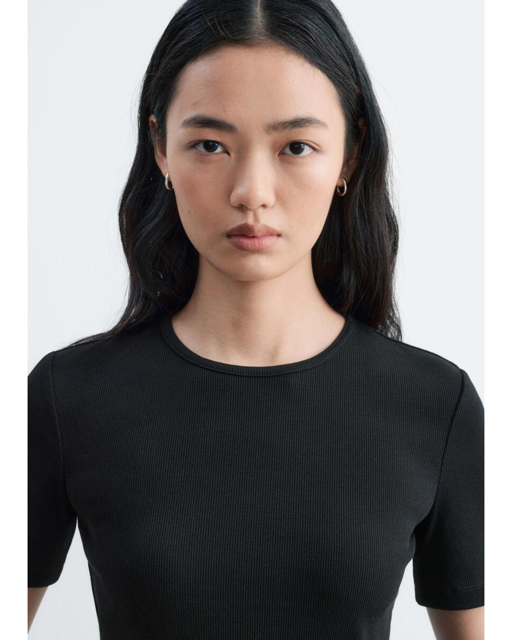 & Other Stories Black Ribbed T-Shirt