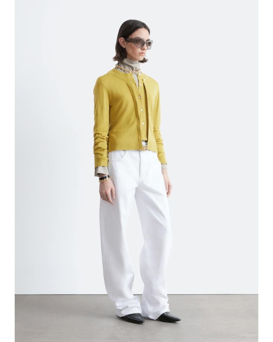 & Other Stories Yellow Double-Layer Merino Wool Cardigan