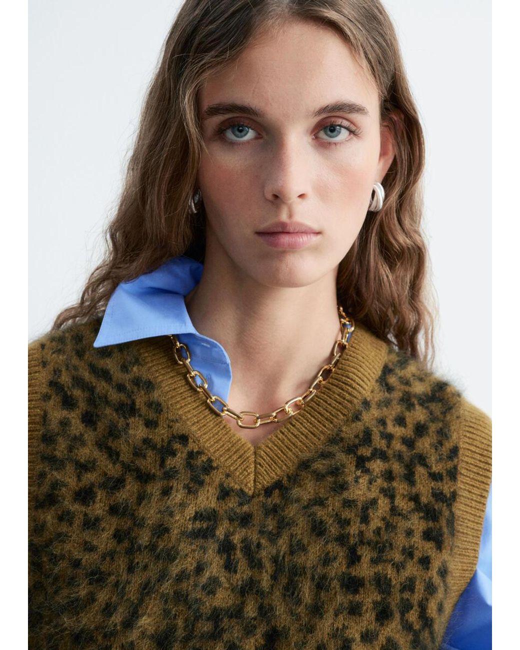 & Other Stories Blue Brushed Wool Jacquard Vest