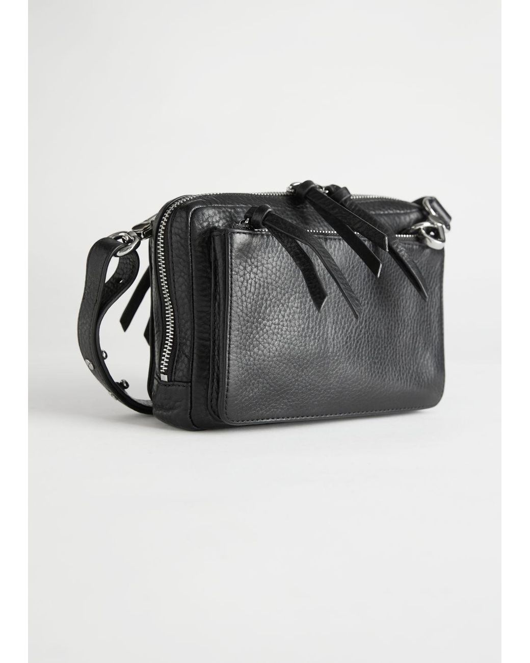  Other Stories geometric braided leather crossbody bag in black