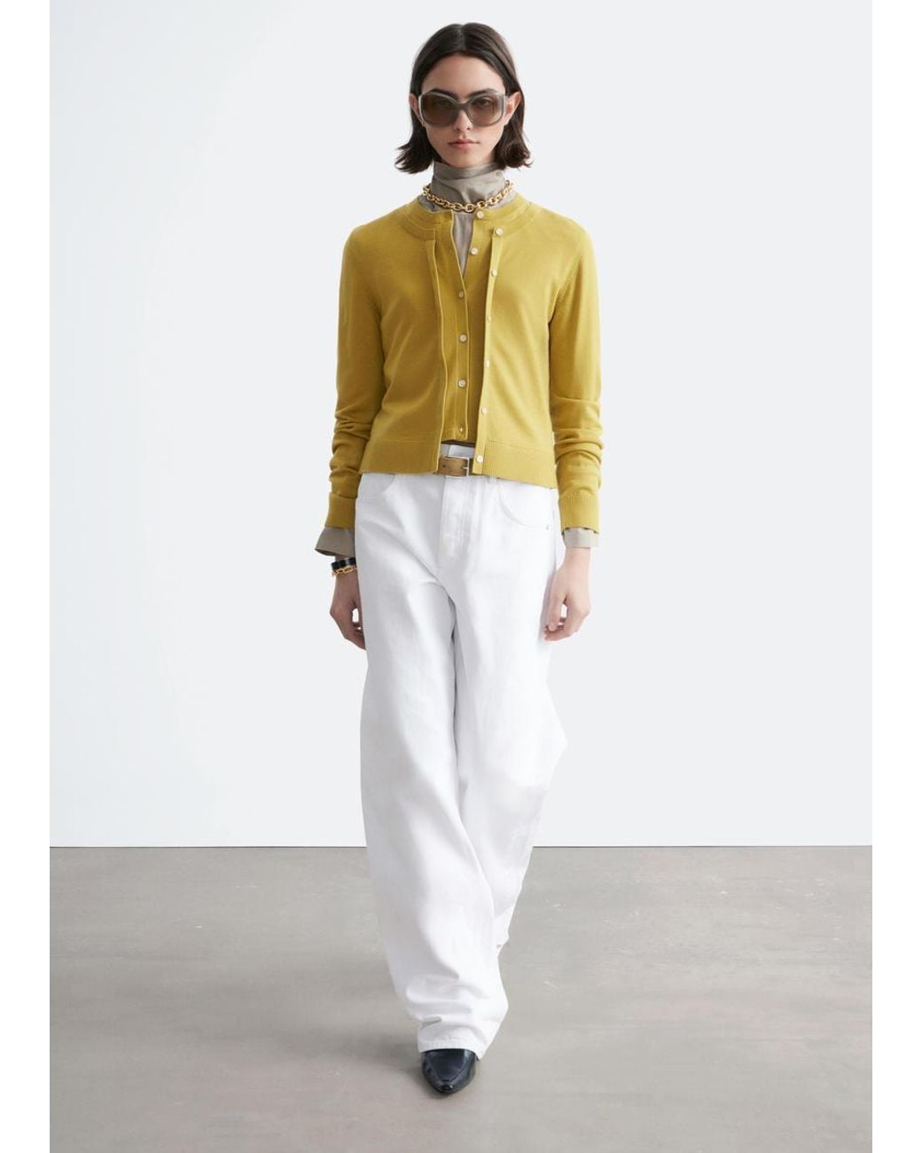& Other Stories Yellow Double-Layer Merino Wool Cardigan