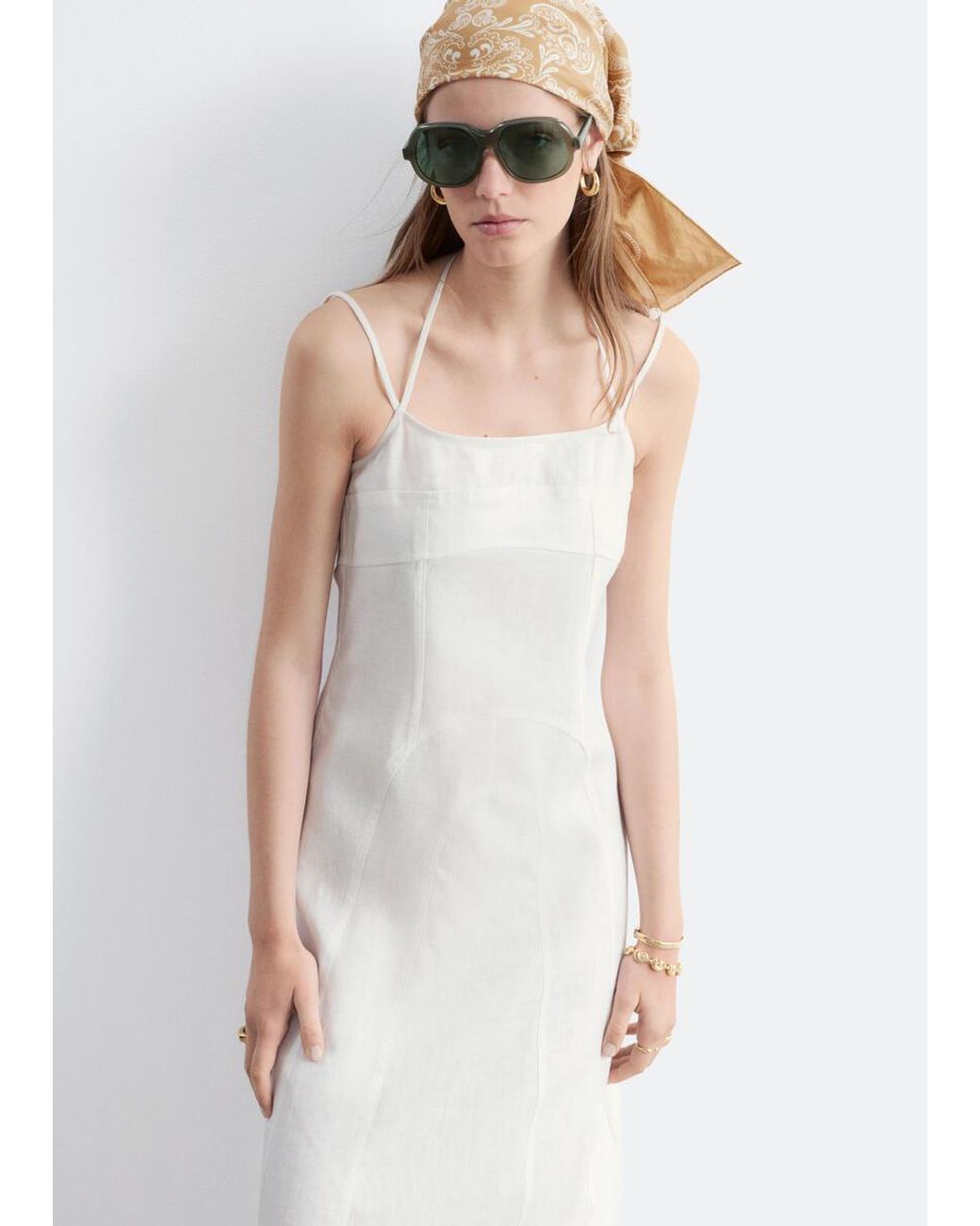 & Other Stories White Linen Midi Dress