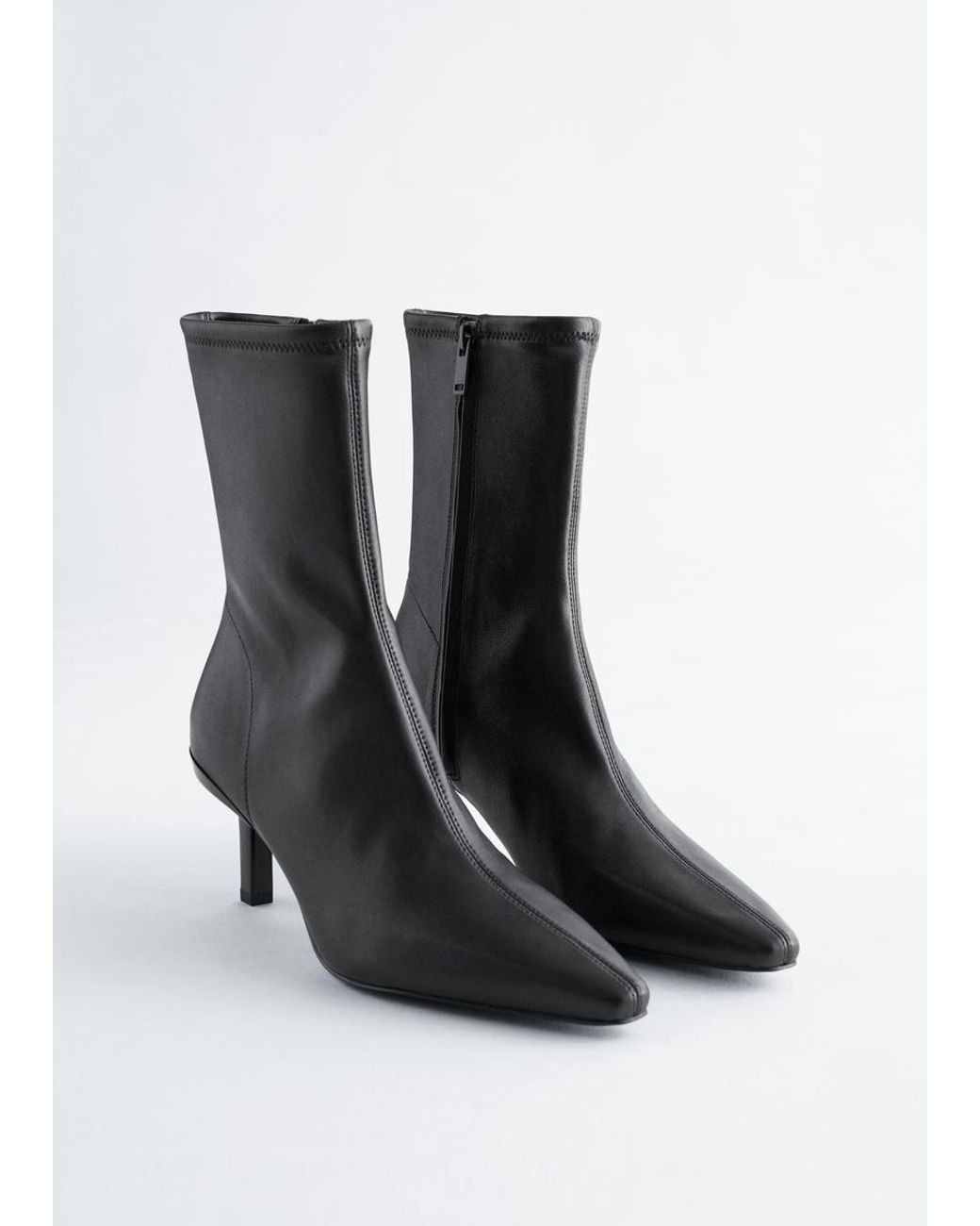 & Other Stories Black Stretch-Leather Ankle Boots