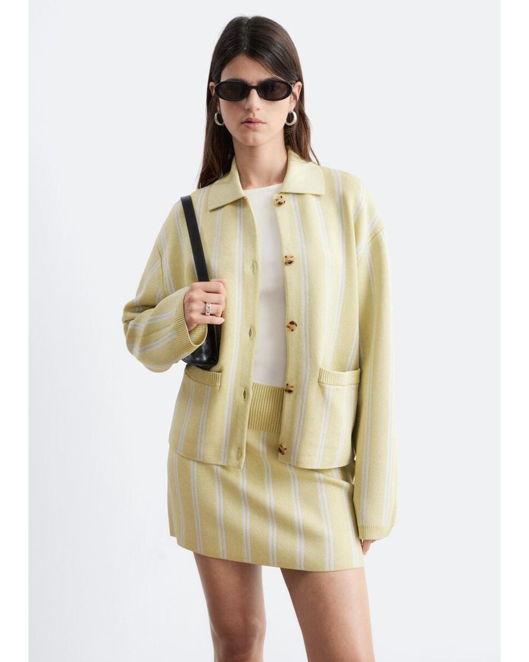 & Other Stories Metallic Oversized Polo-Knit Cardigan