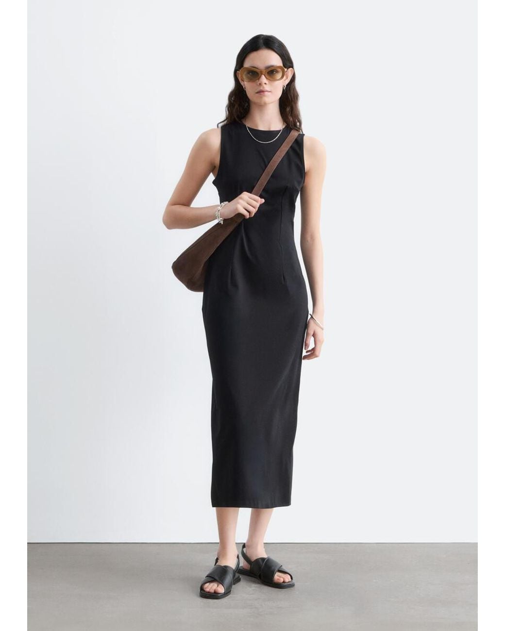 & Other Stories Black Fitted Cotton Jersey Midi Dress