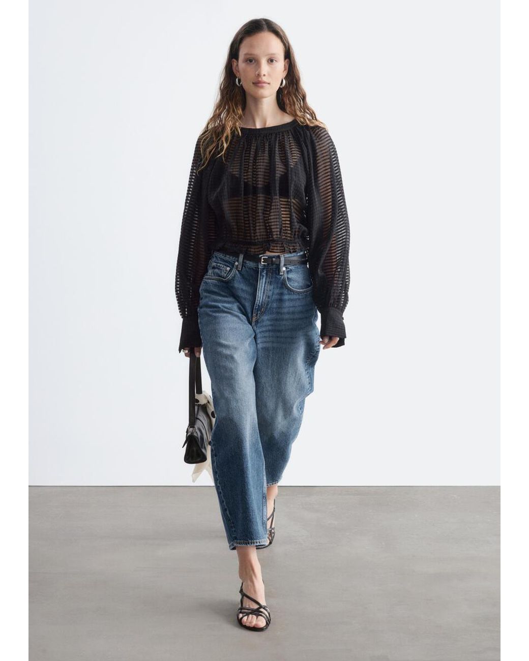 & Other Stories Blue Gathered Crepe Blouse
