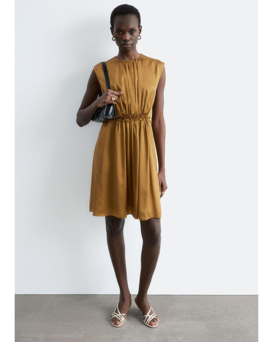 & Other Stories White Gathered Silk Mini Dress