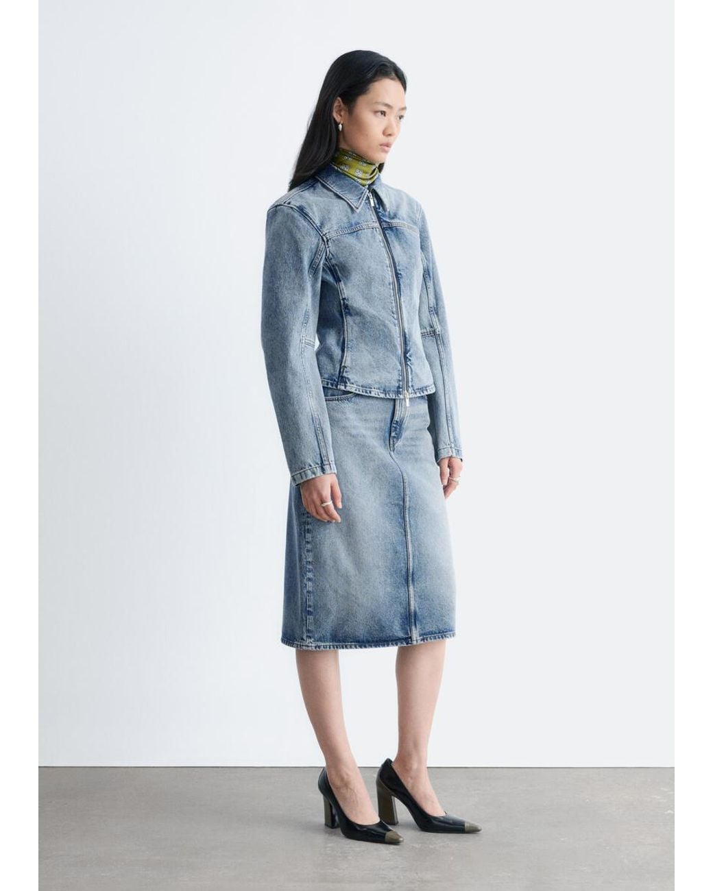 & Other Stories Blue Fitted Zip-Up Denim Jacket