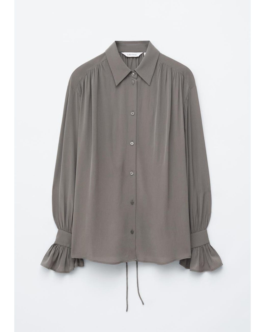 & Other Stories Gray Tie-Back Gathered Blouse