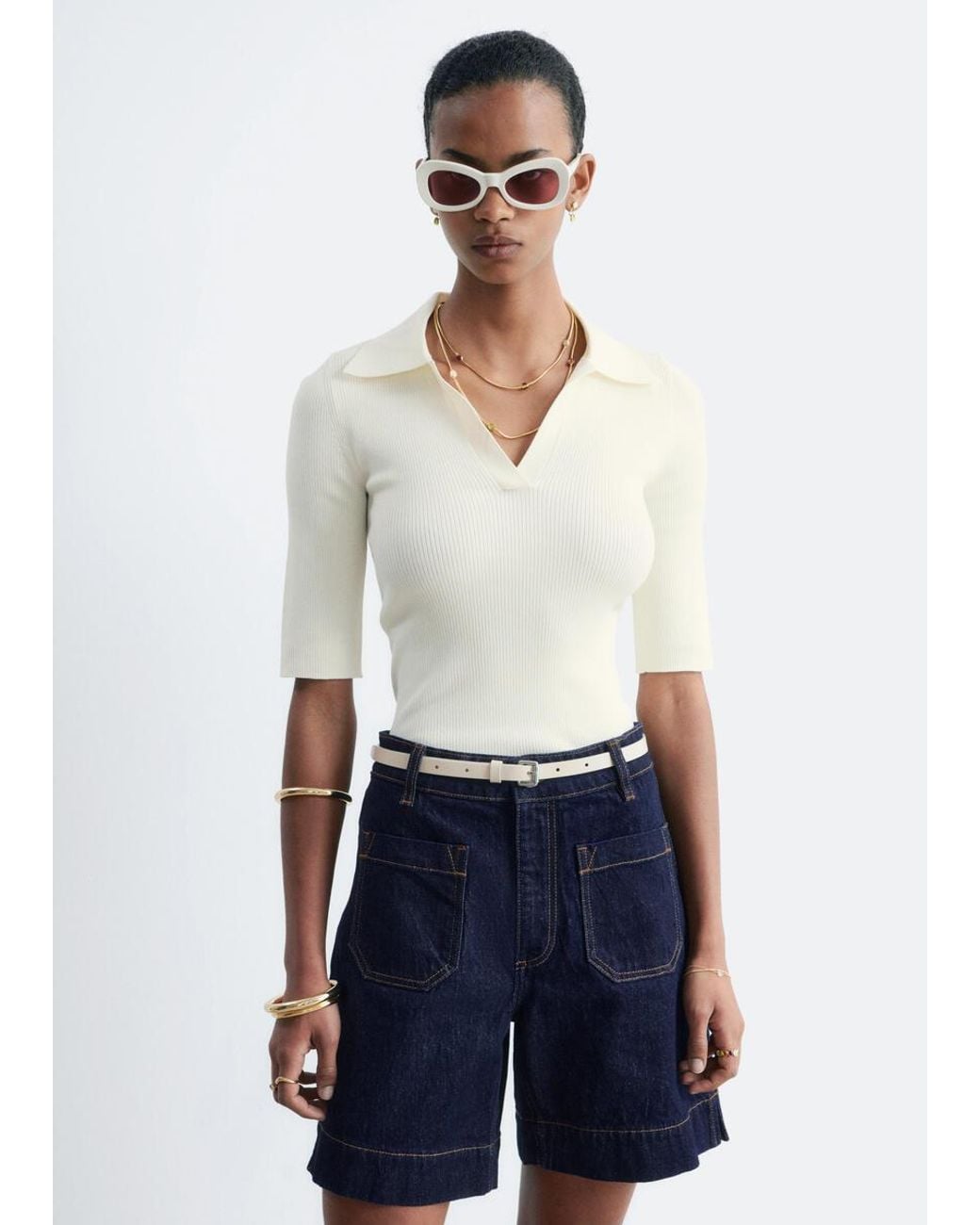 & Other Stories Blue High-Waist Denim Shorts