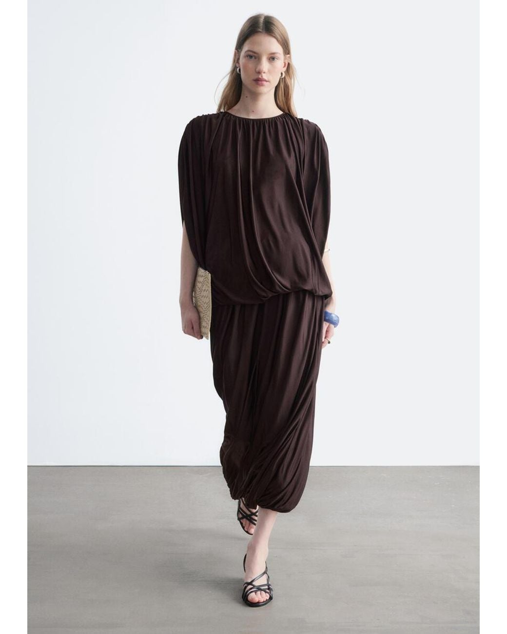 & Other Stories Brown Draped Jersey Top