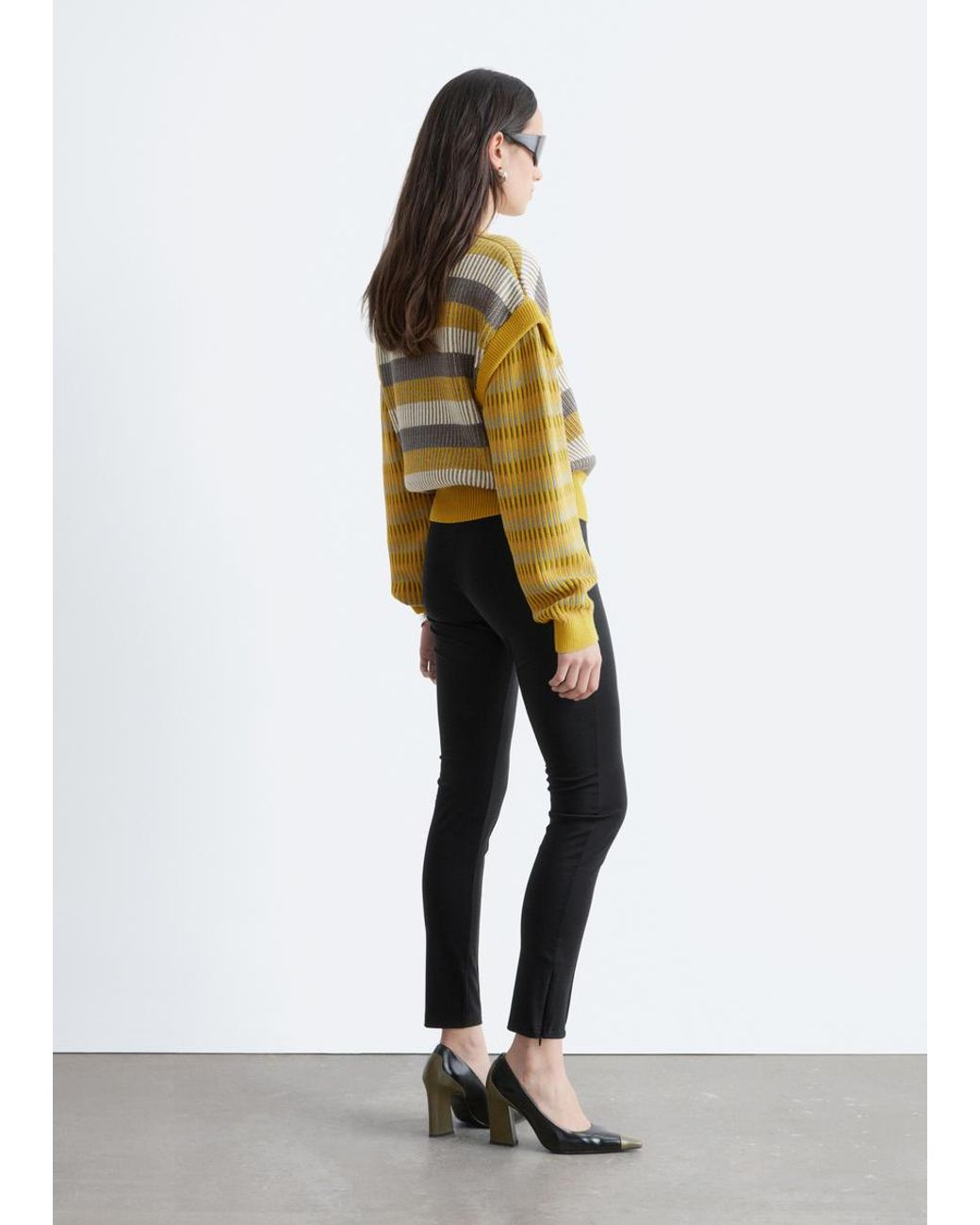 & Other Stories White Striped Panel Knit Jumper