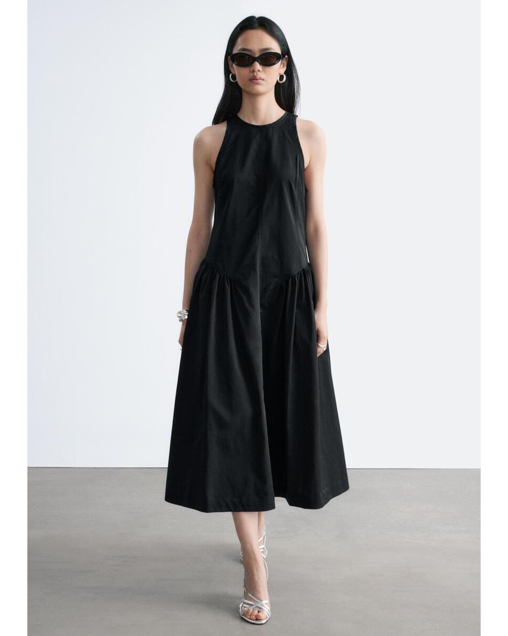 & Other Stories Black Flared Midi Dress