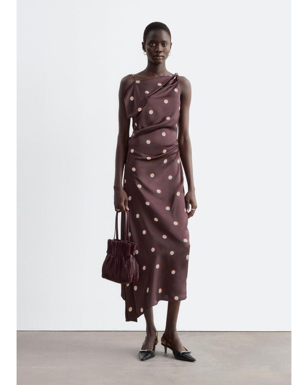 & Other Stories Brown Asymmetric Satin Dress