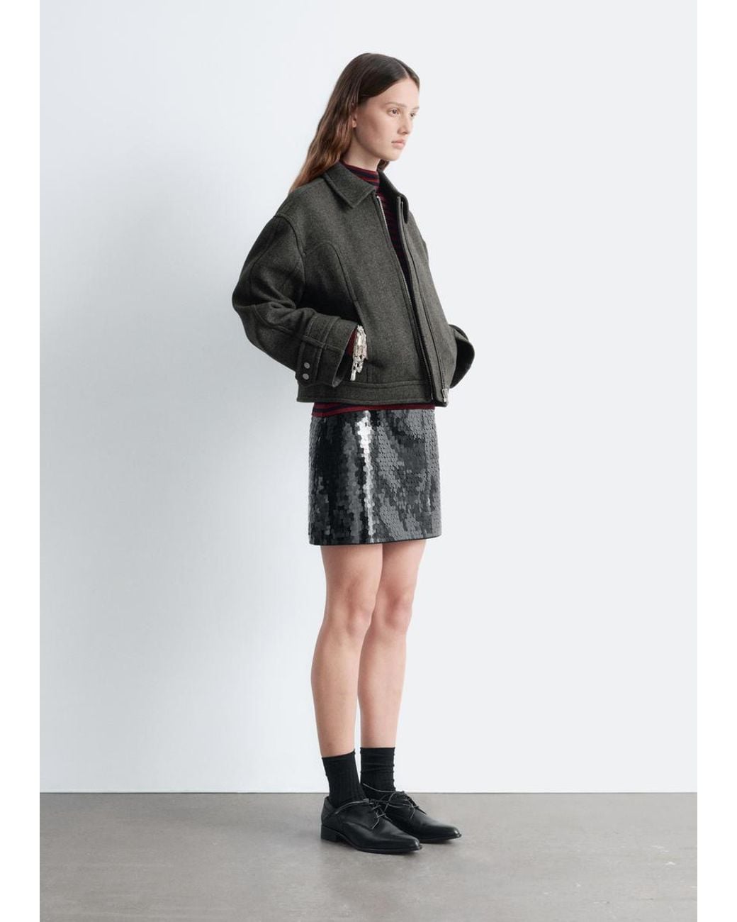& Other Stories Black Sequin Mini Skirt