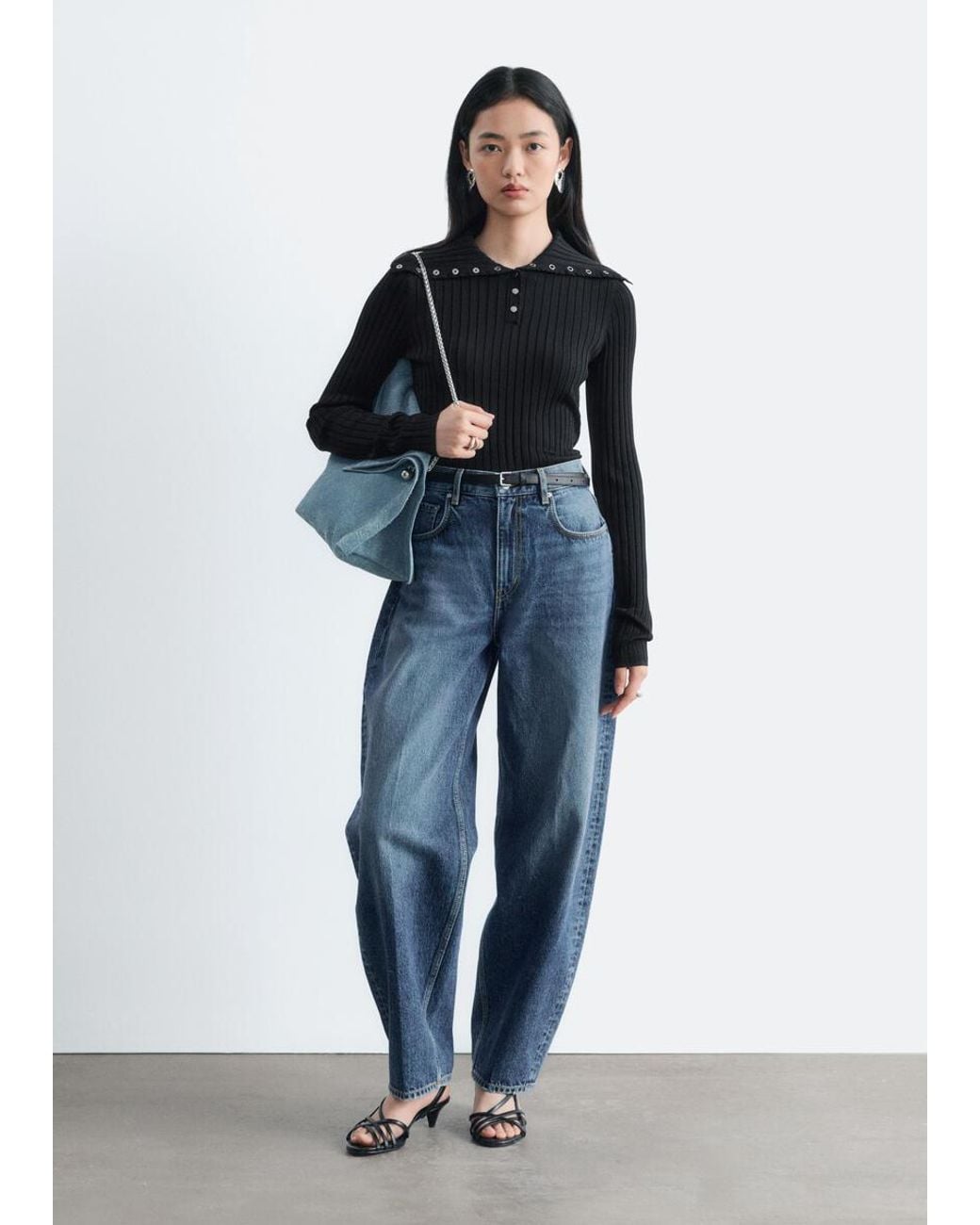 & Other Stories Blue Scalloped Collar Top