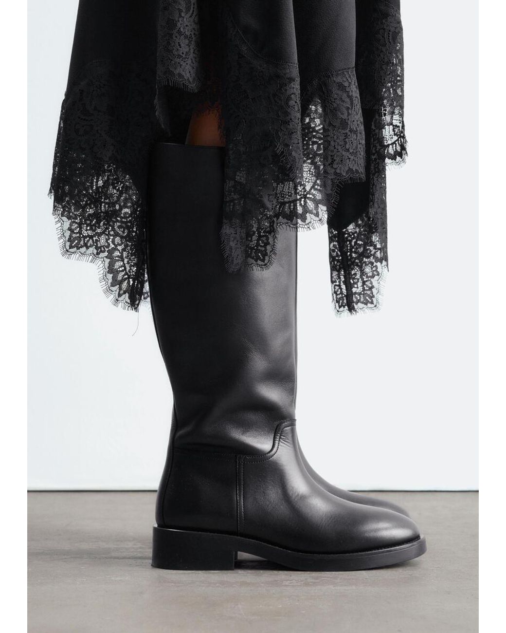 & Other Stories Black Leather Riding Boots
