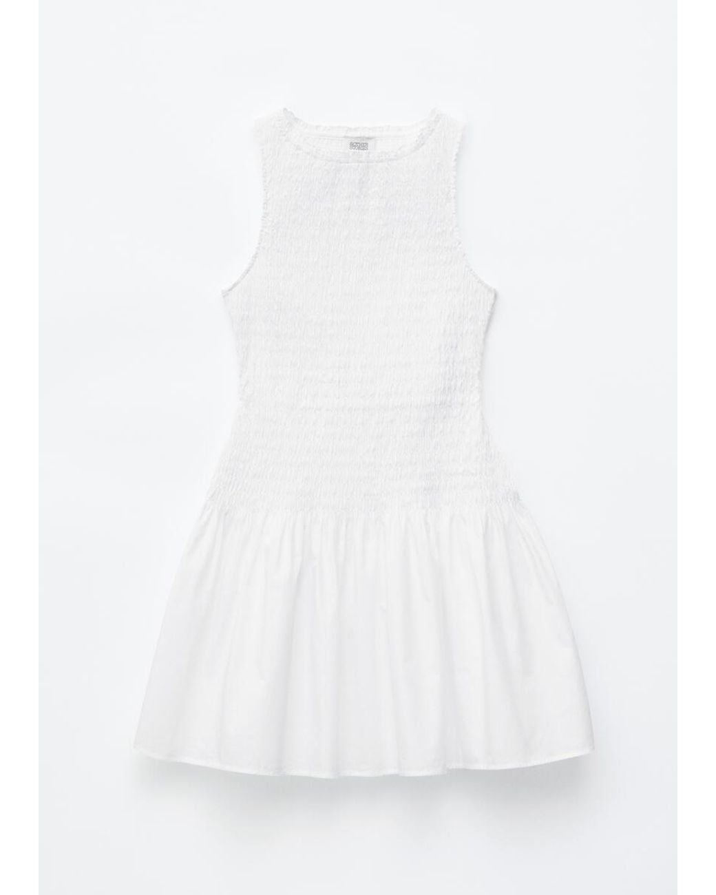 & Other Stories White Smocked Cotton Poplin Mini Dress