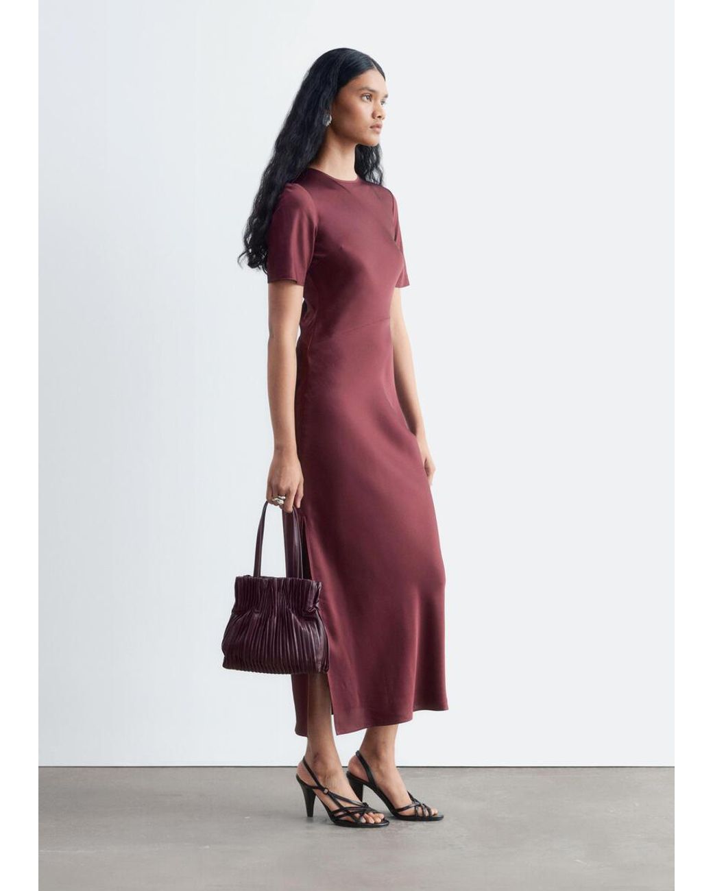 & Other Stories Red Short-Sleeve Long Dress