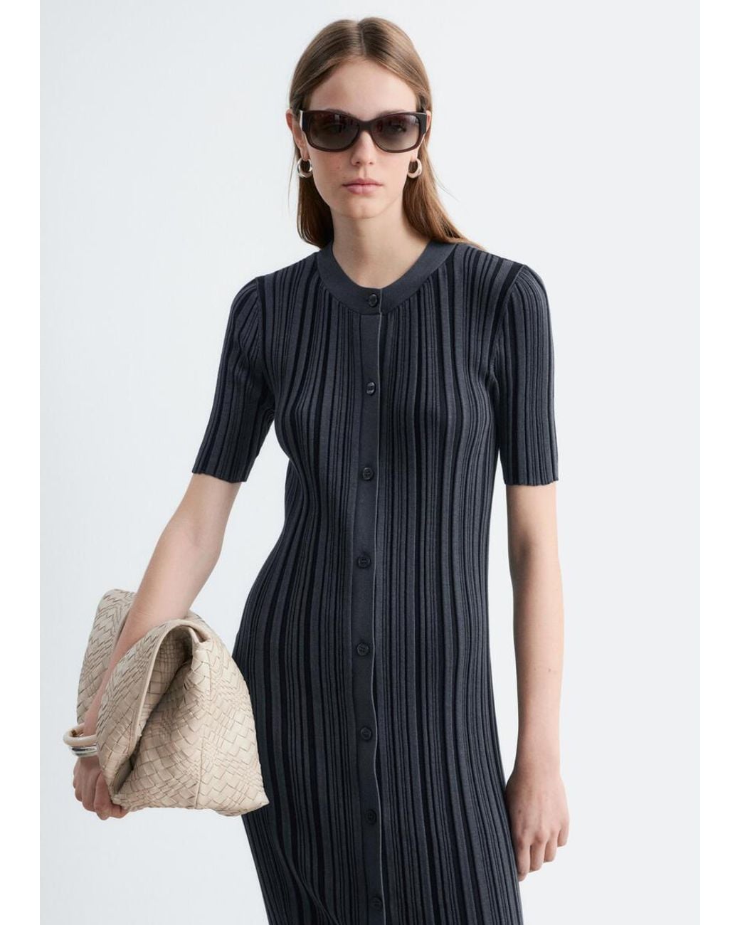& Other Stories Blue Rib-Knit Midi Dress