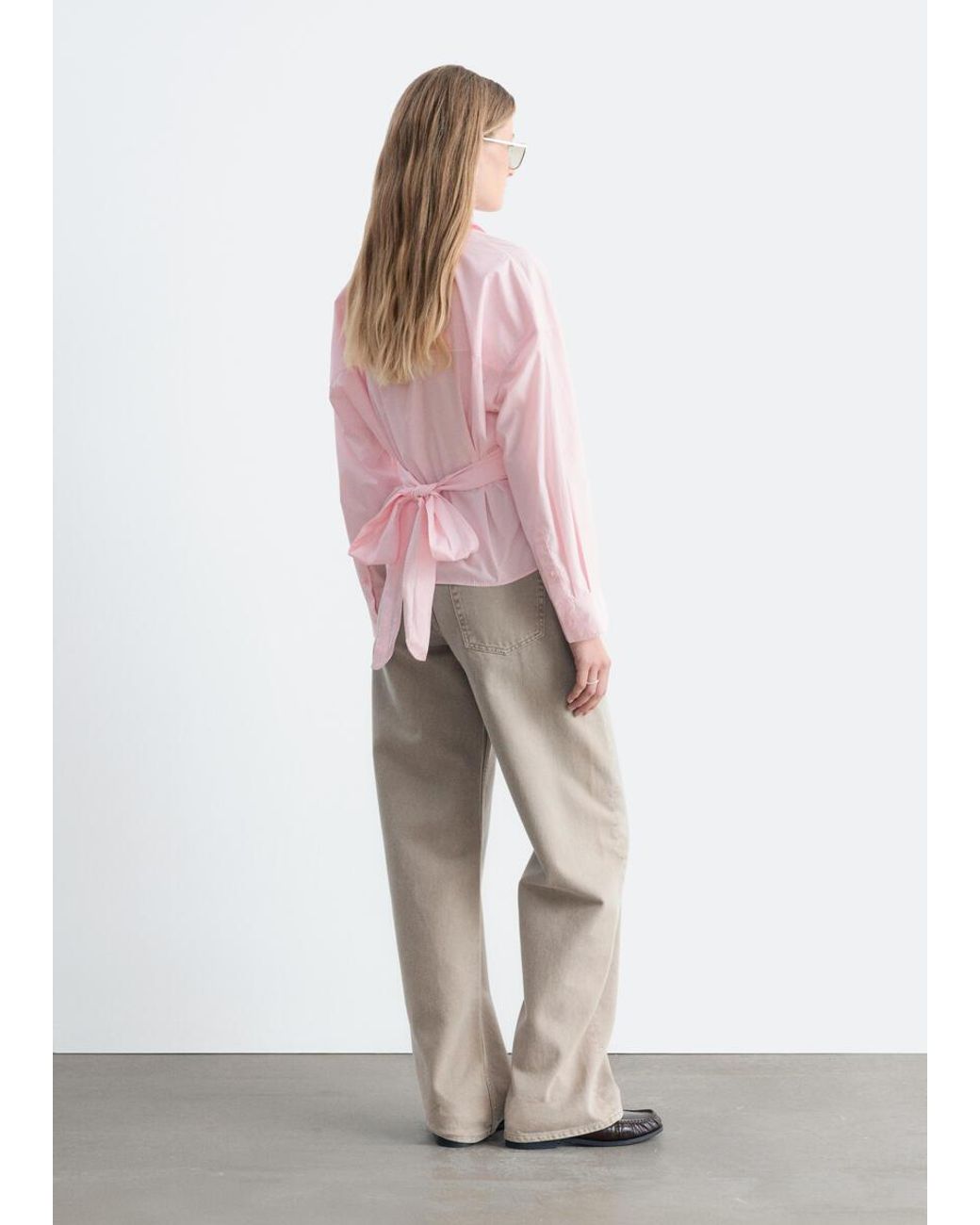 & Other Stories Pink Tie-Waist Cotton Shirt