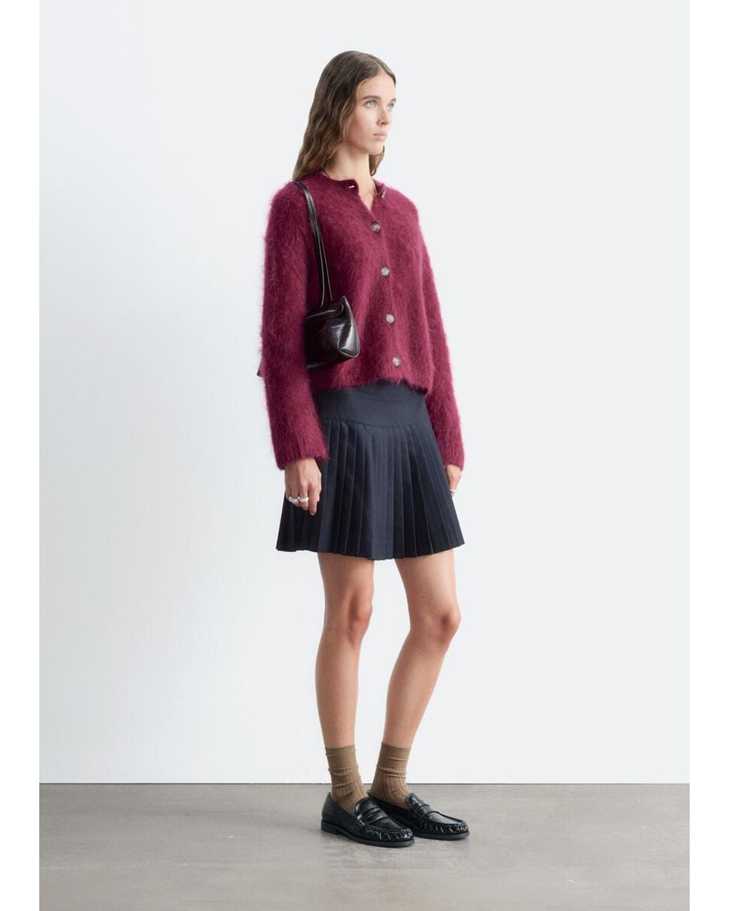 & Other Stories Red Mohair Blend Cardigan