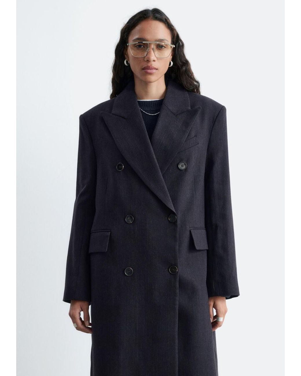 & Other Stories Blue Double-Breasted Cotton-Wool Coat