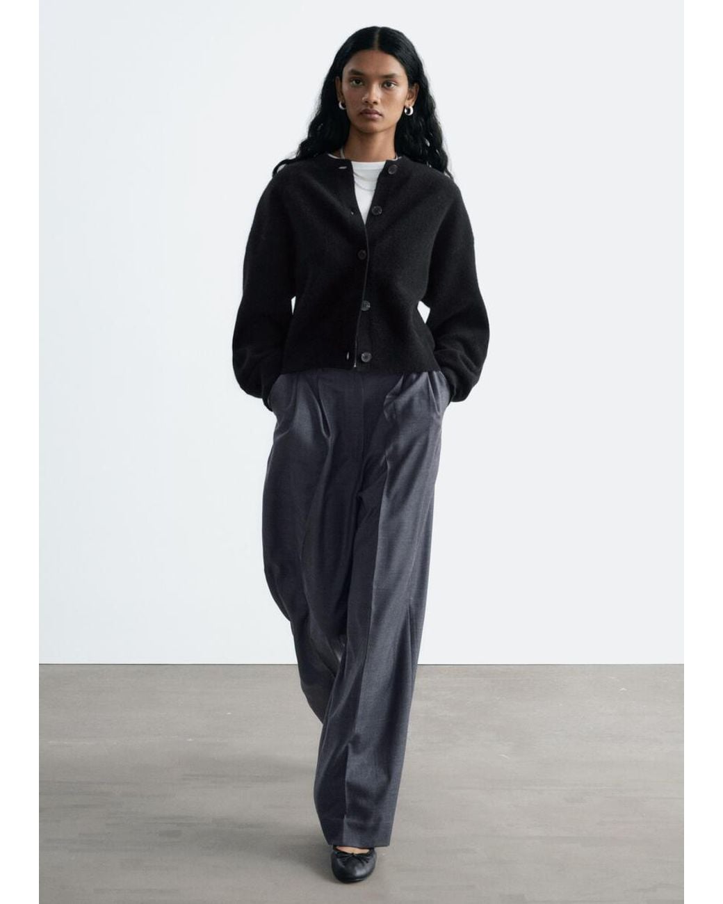 & Other Stories Black Boiled Merino Cardigan