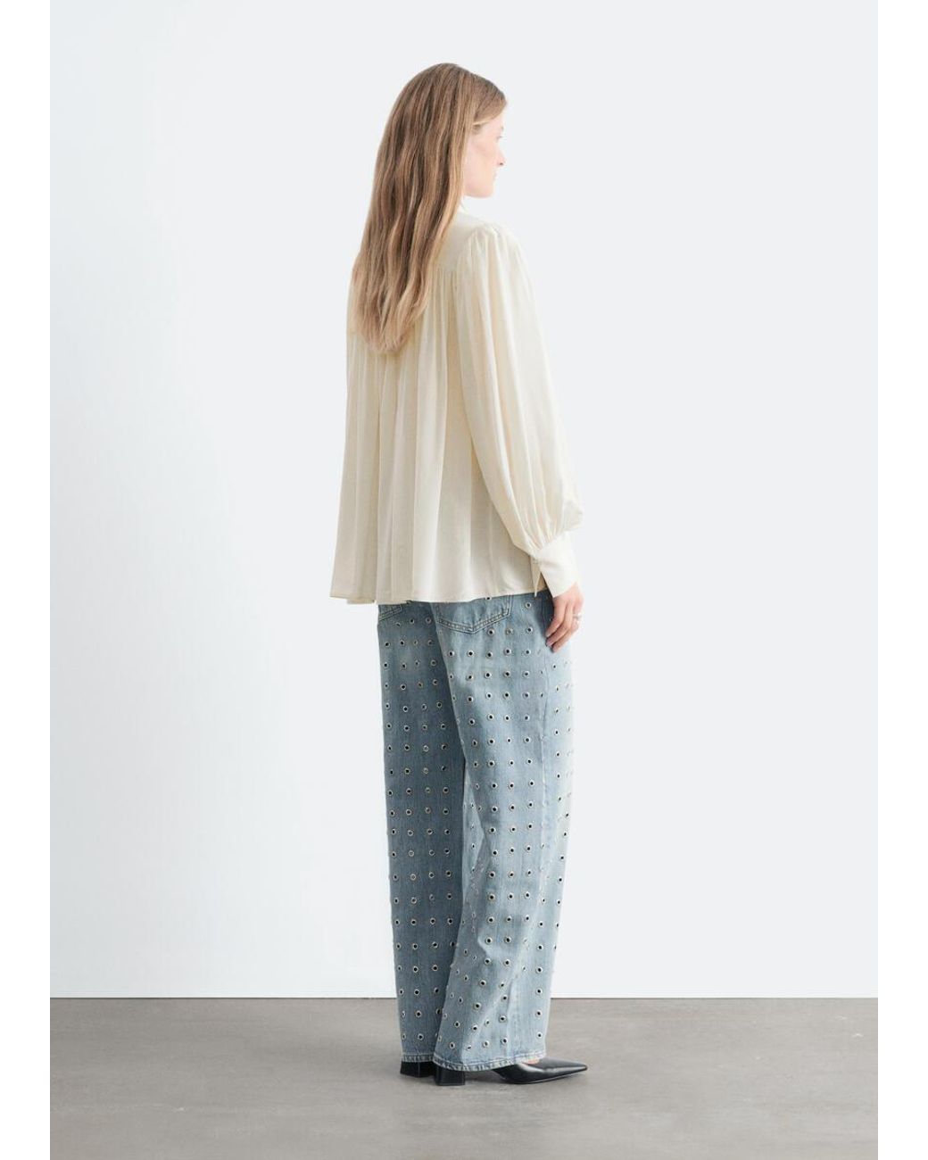 & Other Stories Blue Tie-Neck Gathered Blouse