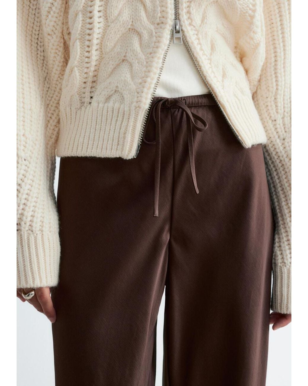 & Other Stories Brown Satin Pull-On Trousers