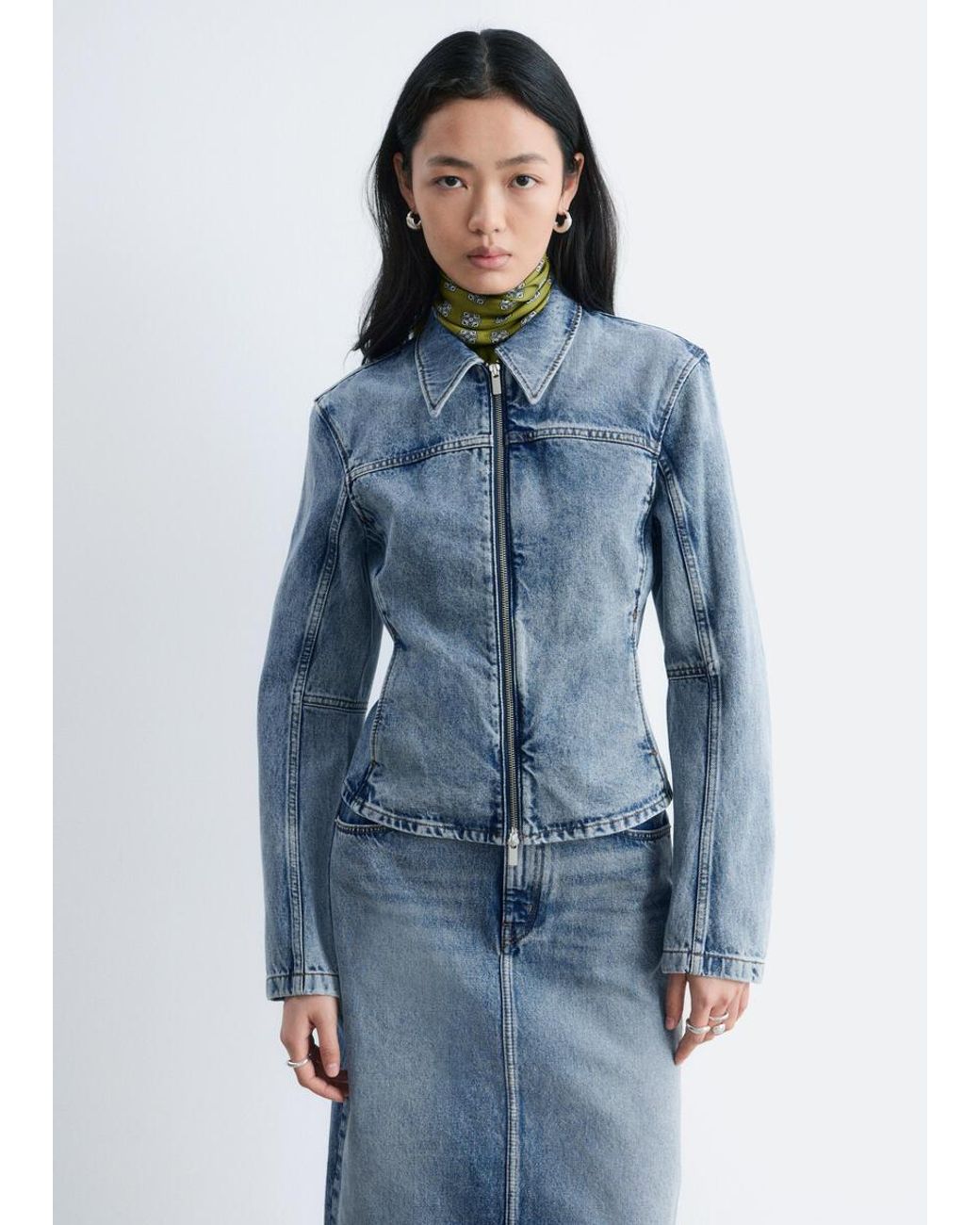 & Other Stories Blue Fitted Zip-Up Denim Jacket
