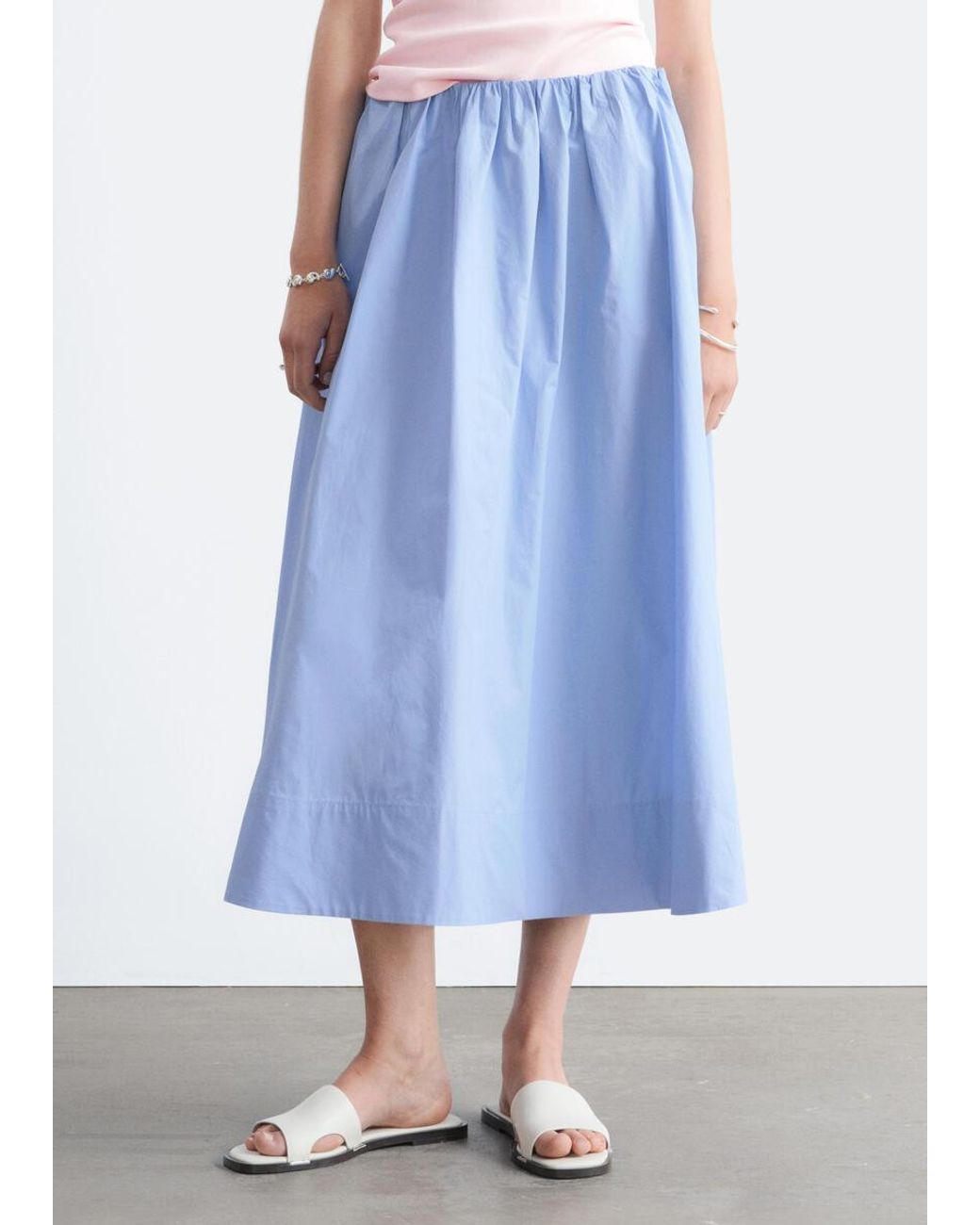 & Other Stories Blue Cotton Midi Skirt